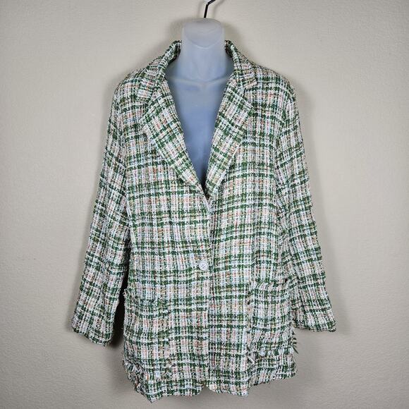 Anthropologie POL Evie Boucle Tweed Jacket S Blazer Woven Overcoat Plaid Cottage - Picture 2 of 16